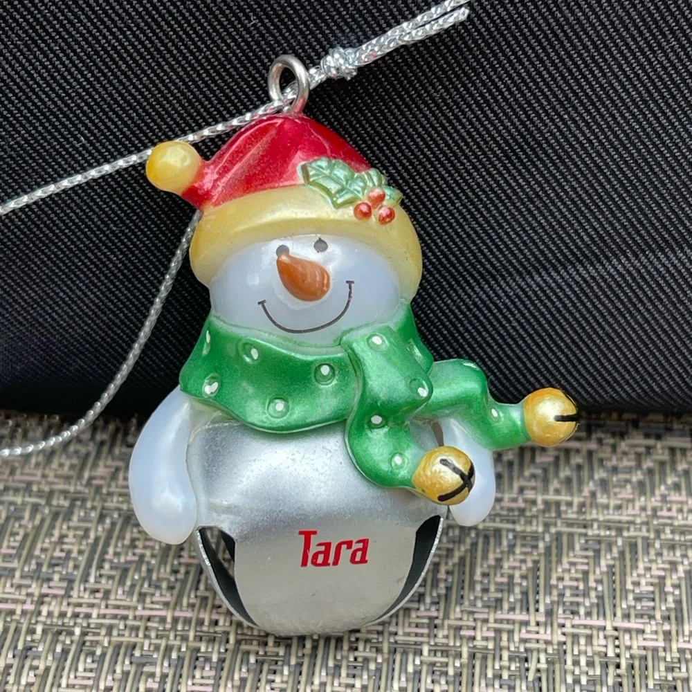 Tara Personalized Jingle Bell Snowman Christmas Ornament NWT